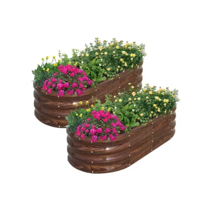 SnugNiture Galvanized Raised Garden Bed Outdoor, 2 Pcs 4x2x1ft Oval Metal Planter Box for Planting Plants Vegetables, Brown